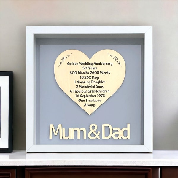 Golden Wedding Anniversary Personalised Frame | 50th Anniversary Gold Heart Frame | Anniversary Gifts