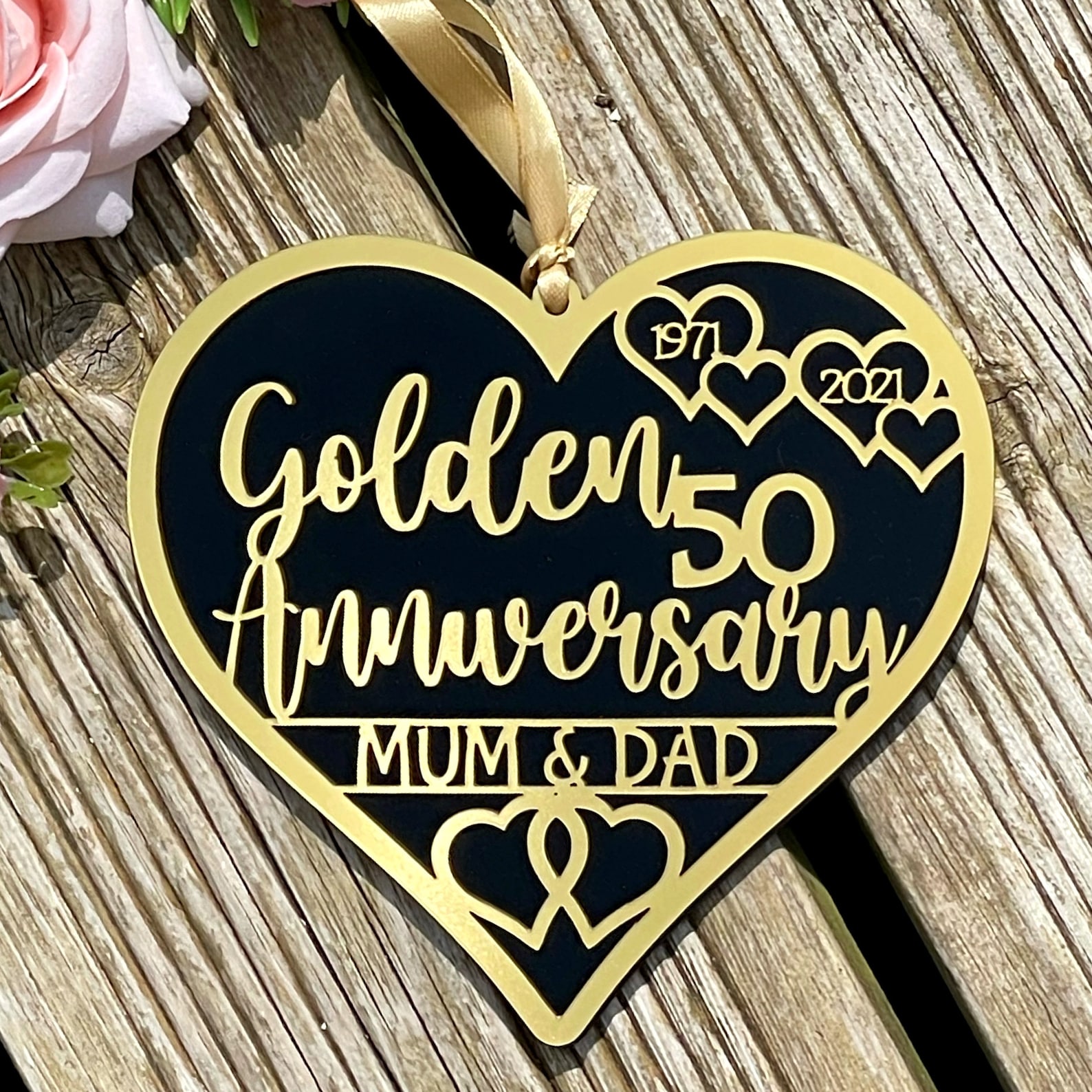 Golden Wedding Anniversary Gift Personalised Layered Heart Etsy