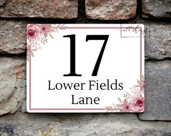 Floral House Sign | House Street Number Sign | Outdoor House Plaque