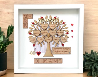 Ruby Wedding Anniversary Gift And Family Tree. 40th Wedding Anniversary. Family Tree. Parents Anniversary Gift. Scrabble Wall Art