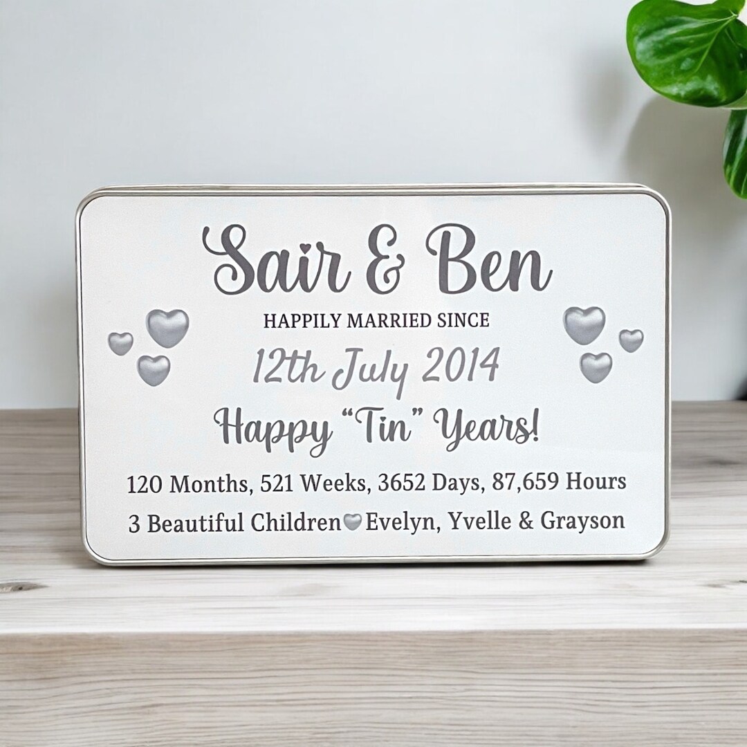 10th Wedding Anniversary Tin | Tin Wedding Anniversary Gift - Etsy UK