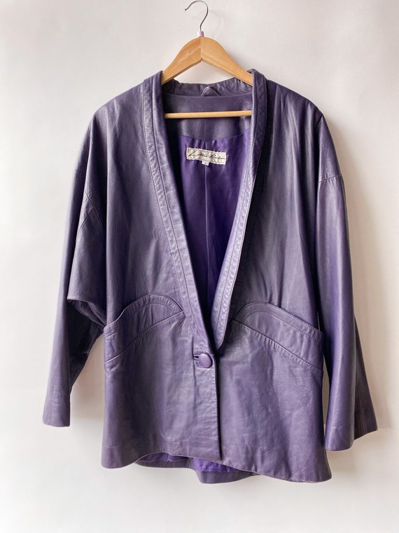 80s Lillie Rubin Oversized Eggplant Leather Blazer