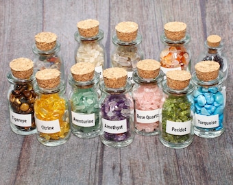 Crystal Collection Gem Bottle - Stone Crystal Gemstone Mineral Pagan Wicca Wiccan Magic Spell Ritual Real Genuine Natural