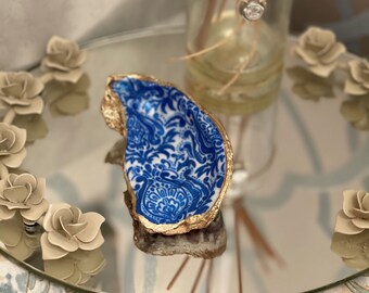 Blue Toile Oyster Shell Trinket Dish - Etsy