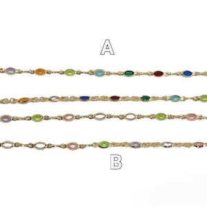 18K Gold Filled Anklet 3mm. in Multicolor Waterproof Gold Laminate 3MM Multicolor Stone LINK ANKLETS - 10&quot; - BGF