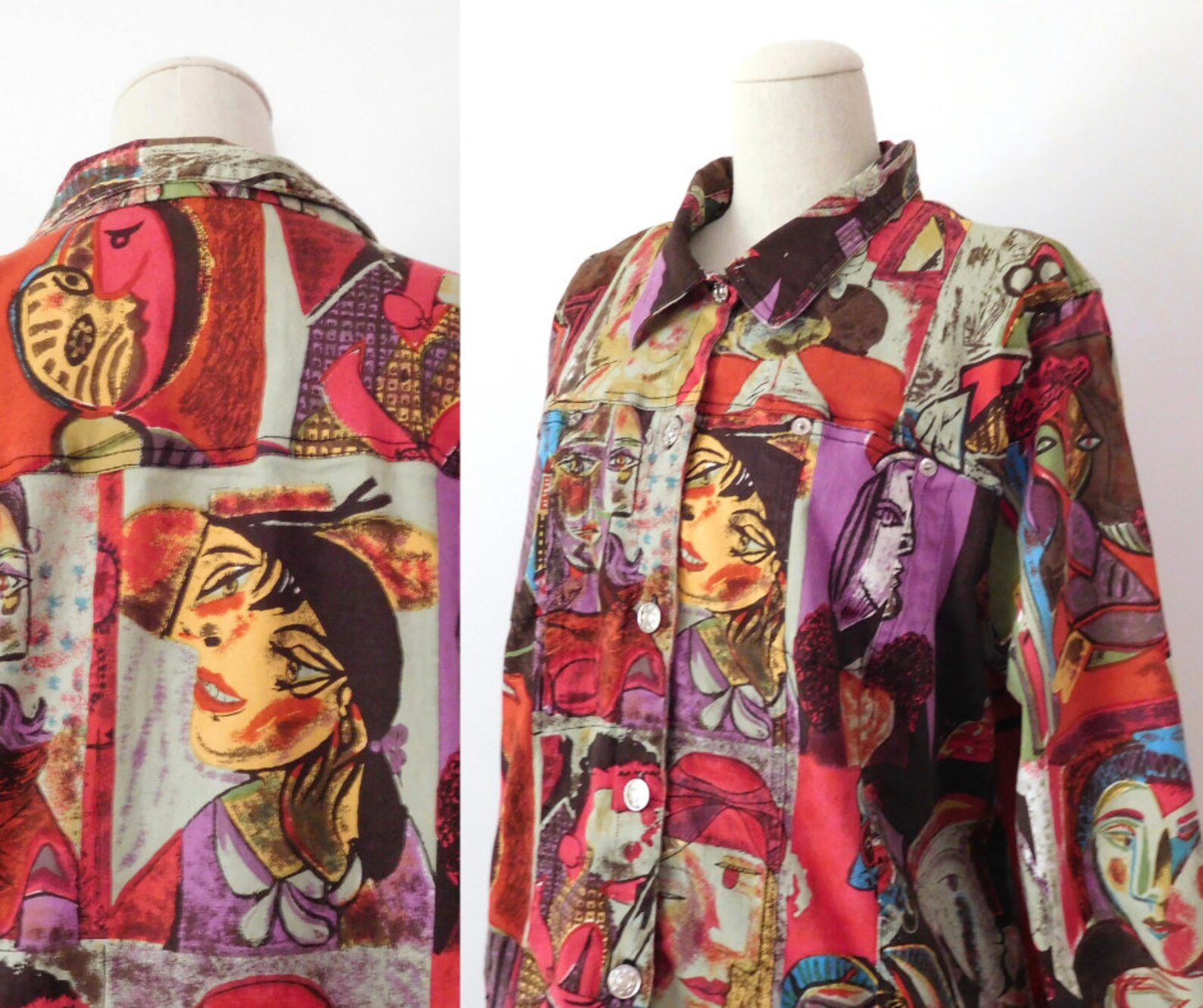 Size L Picasso Jacket Vintage 1990s 90s Denim Jacket Jean | Etsy
