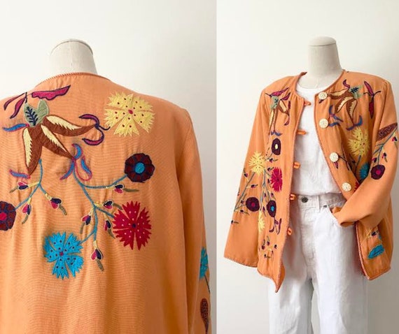 Size M Embroidered Jacket Vintage 1990s 90s Orang… - image 1