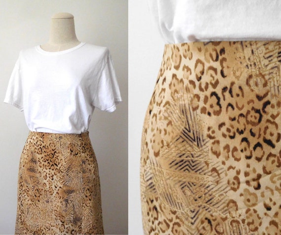 Waist 30 Silk Leopard and Floral Print Slip Skirt… - image 1