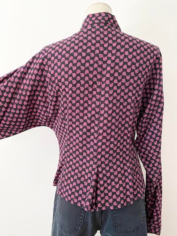 Size S Dolman Sleeve Top Vintage 1980s 80s Button… - image 7