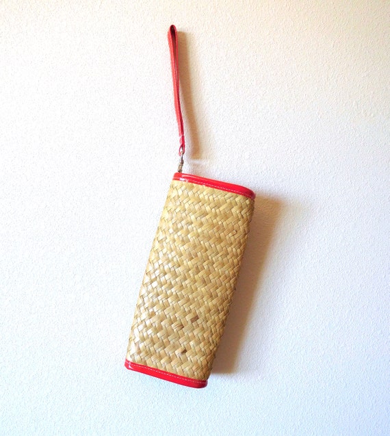 Woven Straw Clutch Vintage 1990s Straw Wristlet B… - image 8