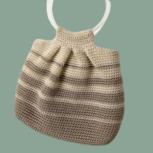 Vintage 1990s Woven Crochet Handbag Lucite Clear Round Handle 90s Stripes Bag Beige White Cream Neutral Spring Summer Small Tiny Neutral image 1