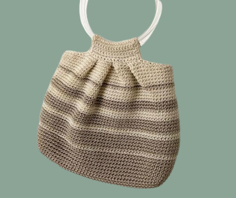 Vintage 1990s Woven Crochet Handbag Lucite Clear Round Handle 90s Stripes Bag Beige White Cream Neutral Spring Summer Small Tiny Neutral image 1