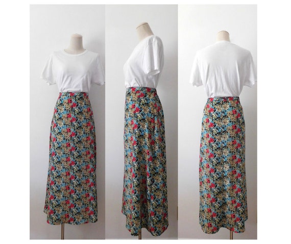 Waist 31 Floral Midi Skirt 1990s Flowers High wai… - image 3