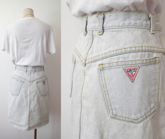 Waist 27 Guess Acid Wash Denim Skirt Vintage 1980s 80s Light Wash