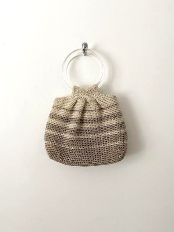 Vintage 1990s Woven Crochet Handbag Lucite Clear … - image 3