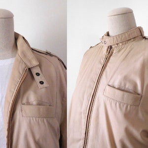 Size M Lightweight Bomber Jacket Vintage 1980s 80s Classic Iconic Beige Khaki Zip Front Coat Windbreaker Aberdeen image 1