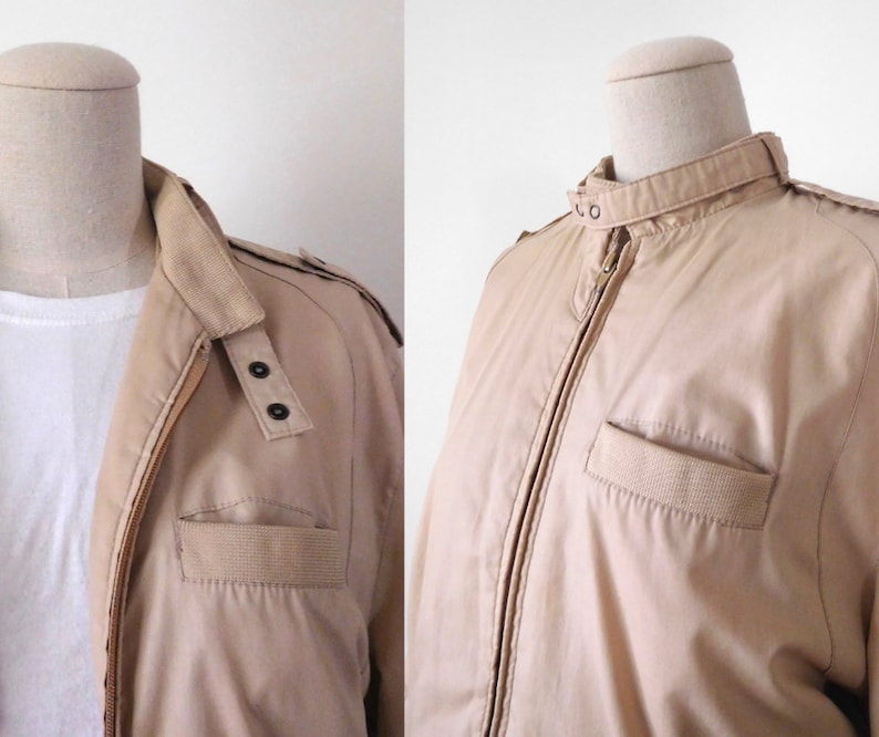 Size M Lightweight Bomber Jacket Vintage 1980s 80s Classic Iconic Beige Khaki Zip Front Coat Windbreaker Aberdeen image 1