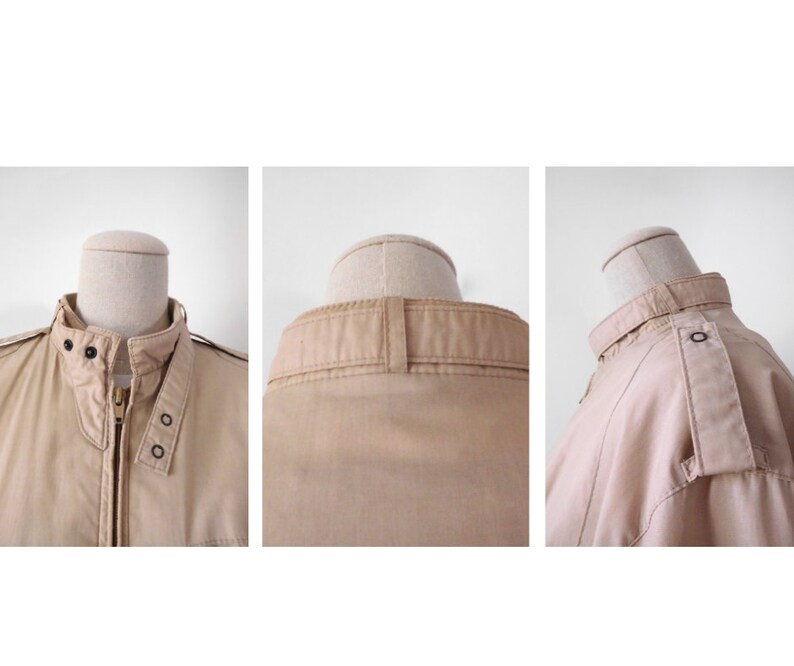 Size M Lightweight Bomber Jacket Vintage 1980s 80s Classic Iconic Beige Khaki Zip Front Coat Windbreaker Aberdeen image 5