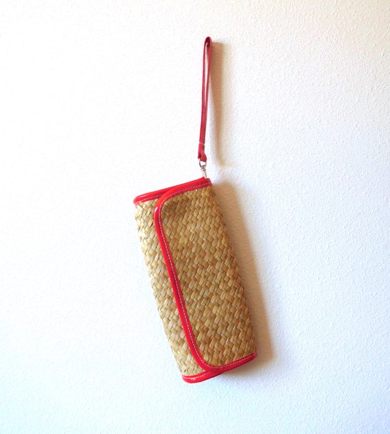 Woven Straw Clutch Vintage 1990s Straw Wristlet B… - image 4