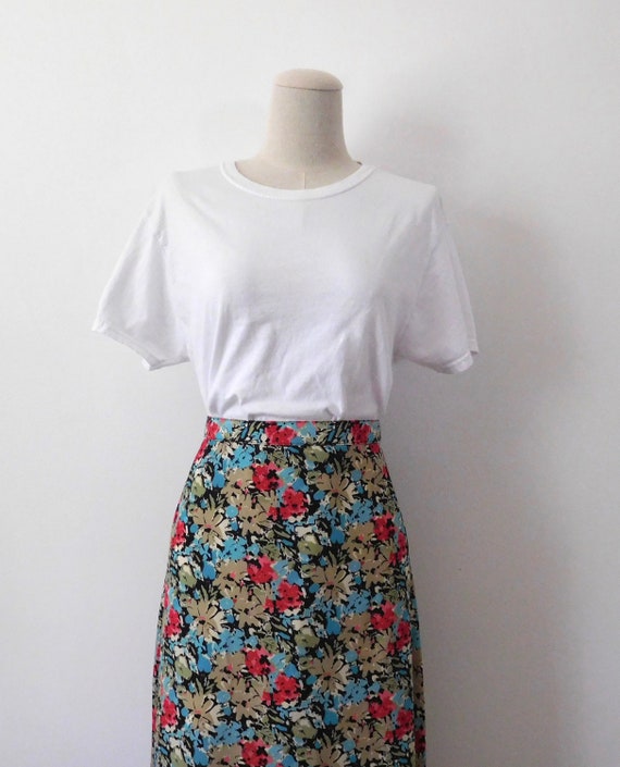 Waist 31 Floral Midi Skirt 1990s Flowers High wai… - image 6