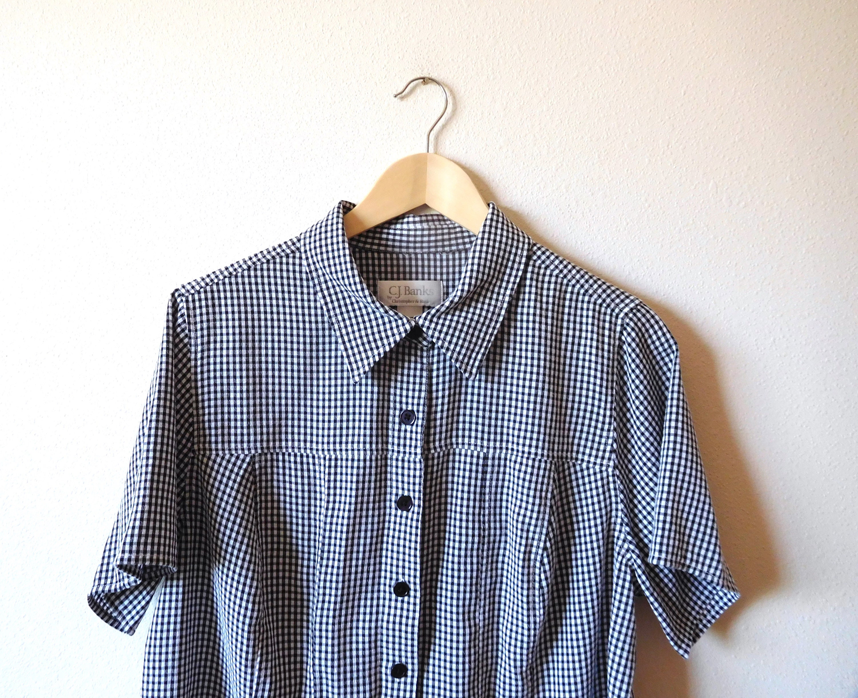 Size M / L Gingham Blouse Vintage 1990s 90s Black White Short | Etsy