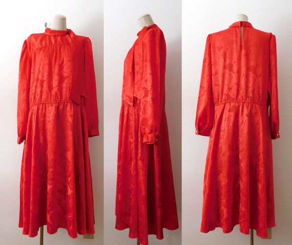 Size M / L Red Dress Vintage 1980s 80s Long Sleev… - image 3