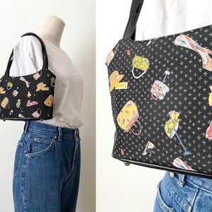 Mini bolso de ilustración vintage de los años 90 Bolso Fossil de los años 90 Bolso vegano para vestir Accesorios de arte Monedero negro Mini bolso Dibujo Regalo Asa superior