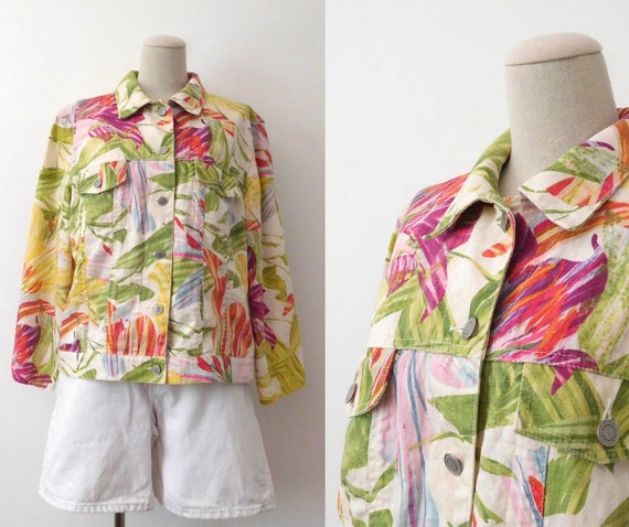 Size M Hawaiian Linen Blend Jacket Vintage 1990s … - image 1