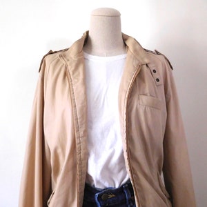 Size M Lightweight Bomber Jacket Vintage 1980s 80s Classic Iconic Beige Khaki Zip Front Coat Windbreaker Aberdeen image 4