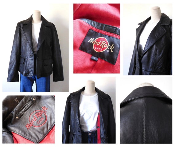 Size M Hard Rock Cafe Leather Jacket Vintage 1990… - image 3