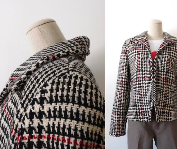 Size M Wool Herringbone Blazer Vintage 1990s 90s … - image 1