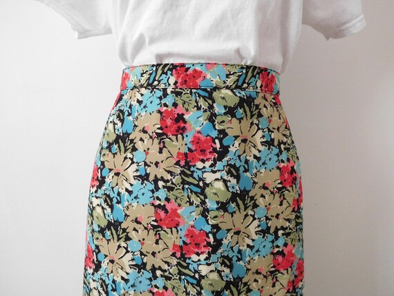 Waist 31 Floral Midi Skirt 1990s Flowers High wai… - image 7