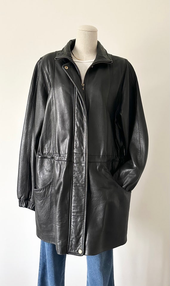 Size L Ultra Soft Leather Coat Vintage 1990s 90s … - image 2