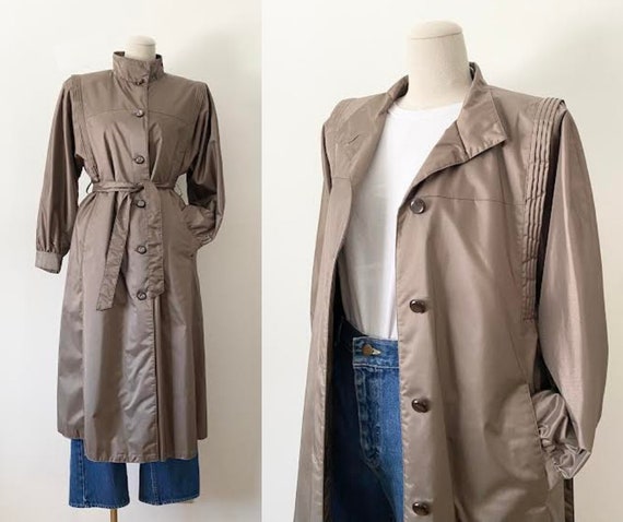 Size SP Dove Taupe Trench Coat Vintage 1980s 80s … - image 1