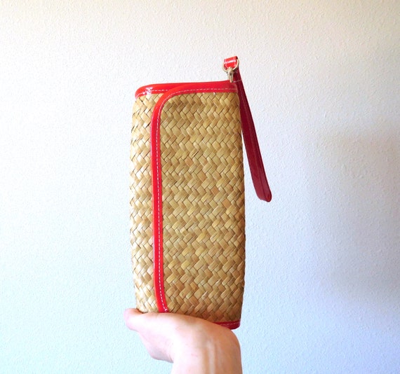 Woven Straw Clutch Vintage 1990s Straw Wristlet B… - image 5