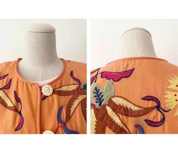 Size M Embroidered Jacket Vintage 1990s 90s Orang… - image 7
