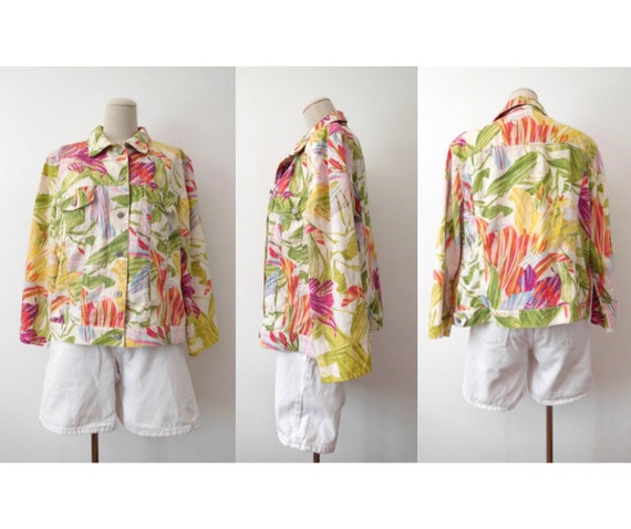 Size M Hawaiian Linen Blend Jacket Vintage 1990s … - image 4