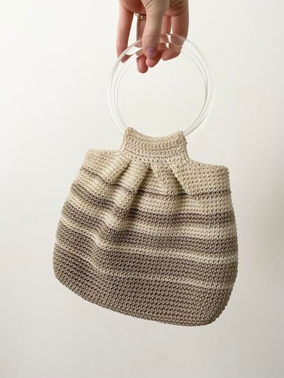 Vintage 1990s Woven Crochet Handbag Lucite Clear … - image 4