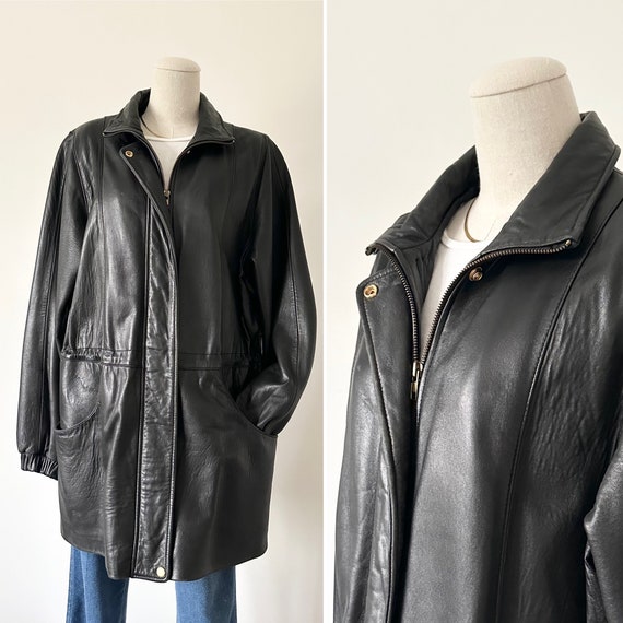 Size L Ultra Soft Leather Coat Vintage 1990s 90s … - image 1