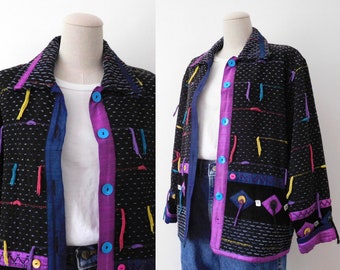 ジャケット・アウター 90s vintage Tailored Jacket Black Purple Vintage Northwestern Leather Jacket 90s Medium Purple Black