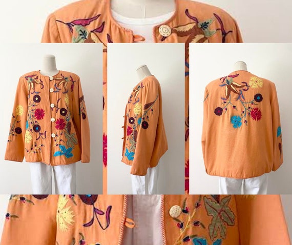 Size M Embroidered Jacket Vintage 1990s 90s Orang… - image 3