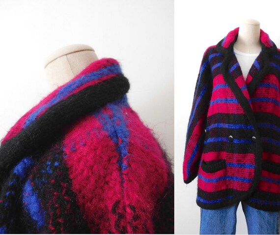 Size M Plaid Cardigan Vintage 1980s 80s Cozy Overs