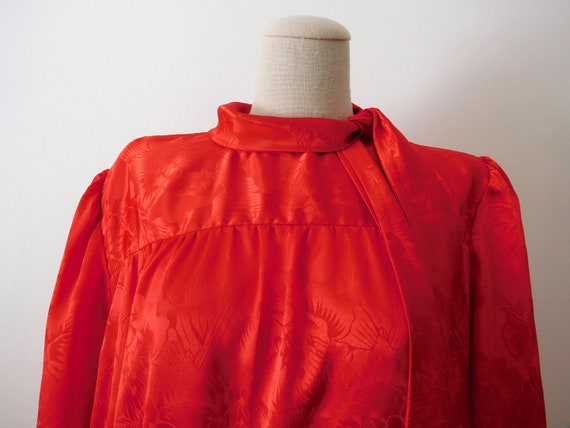 Size M / L Red Dress Vintage 1980s 80s Long Sleev… - image 5