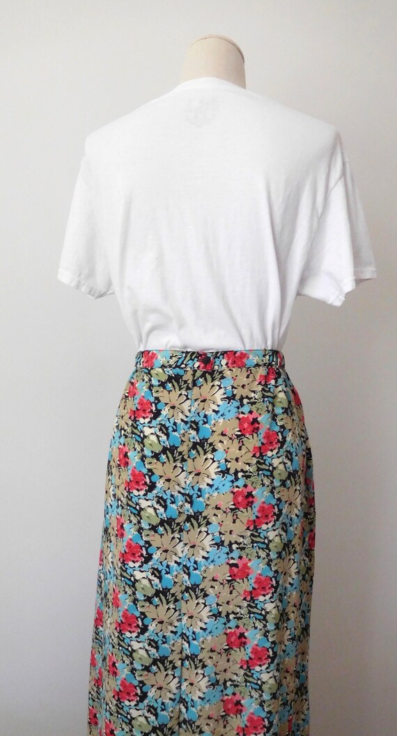 Waist 31 Floral Midi Skirt 1990s Flowers High wai… - image 8