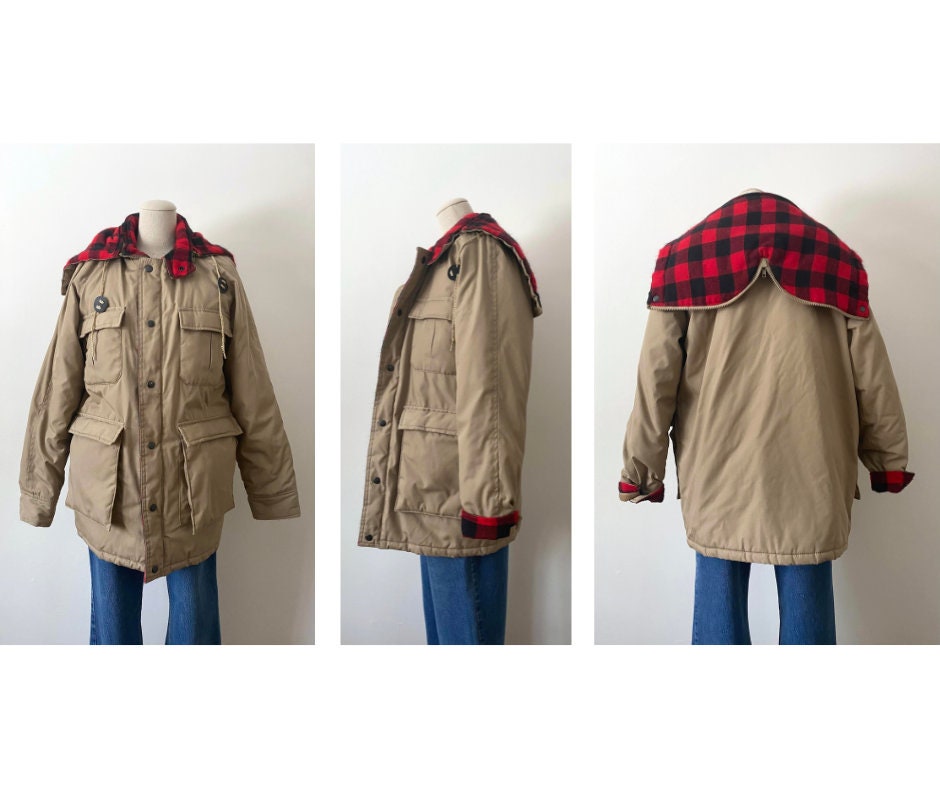 Size S / M Plaid Flannel Lined Parka Vintage 1980s 80s Size S / M Plaid Flannel Lined Parka Vintage 1980s 80s