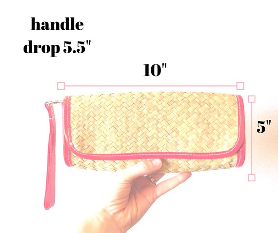 Woven Straw Clutch Vintage 1990s Straw Wristlet B… - image 2