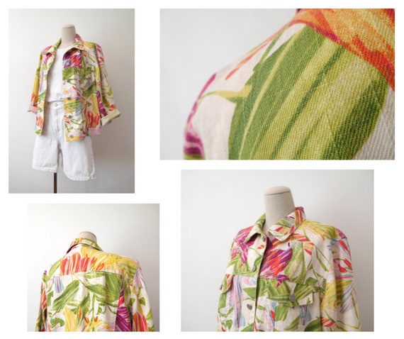 Size M Hawaiian Linen Blend Jacket Vintage 1990s … - image 3