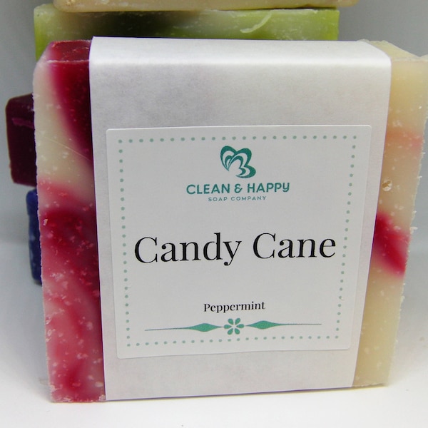 Handmade Christmas "Candy Cane" Peppermint Soap by Clean & Happy (1 bar of soap)
