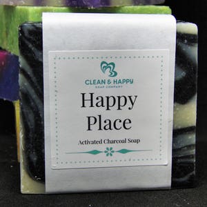 Handmade &quot;Happy Place&quot; Sandalwood, Patchouli, and Charcoal Soap by Clean & Happy (1 bar of soap)