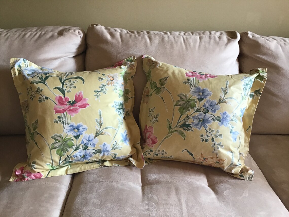 Laura Ashley Yellow Floral Spray Blue Pink Gold Square Pillow Etsy